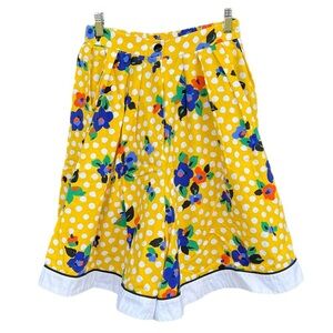 VTG Wide-Leg Culotte Shorts Bright Yellow Floral Polka Dot Howard Wolf USA Sz 12